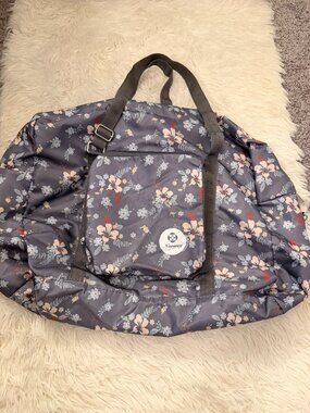 Narwey Foldable Nylon Duffel Bag Travel Tote Gray Floral